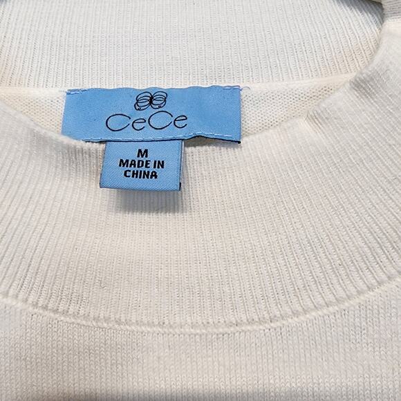 CeCe Pleated Mock Neck Sweater Size M White Sheer Ruffle Sleeve Career Chic - Picture 6 of 9